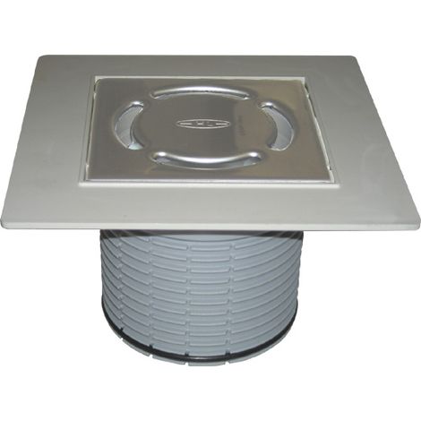 Gitterhalter d 110 mm, PVC-Kragen 185x185 mm, Edelstahlgitter 115x115 mm und Geruchsverschluss Primus blau