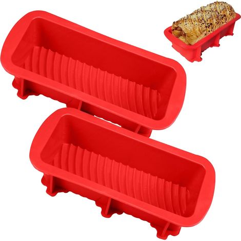 Lot de 2 moules à pain en silicone - 27 cm - Antiadhésifs - Rectangulaires - Pour pain maison - Rouge (1/5)