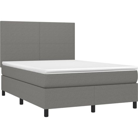Estructura de cama LED con cabecero con somier colchón 140x190 cm tela gris oscuro TDL0208375