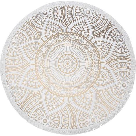 Serviette de plage ronde en microfibre, style bohème, hippie et indien, avec pompons, format extra-large, tapisserie de voyage (1/5)