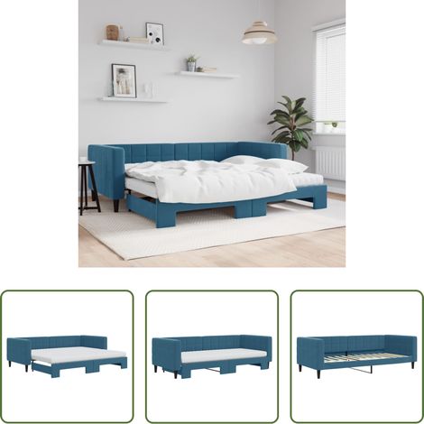 vidaXL Sofa-Bett - Tagesbett Ausziehbar mit Matratzen Blau 90x200 cm Samt (1/5)