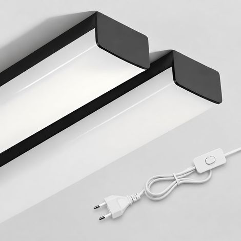 Lot de 2 Réglette LED 120 cm Noir avec Prise (1/5)