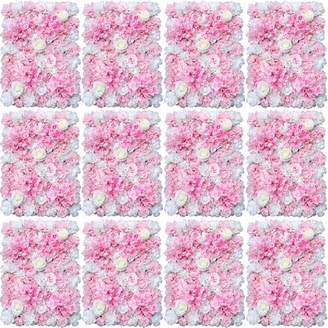 12x Mur de Fleurs artificielles, Panneaux de Fleurs, Toile de Fond Florale Romantique, Fond de Photo de fête de Mariage, 60 x 40 cm / 23,62 x 15,75 Pouces (1/5)
