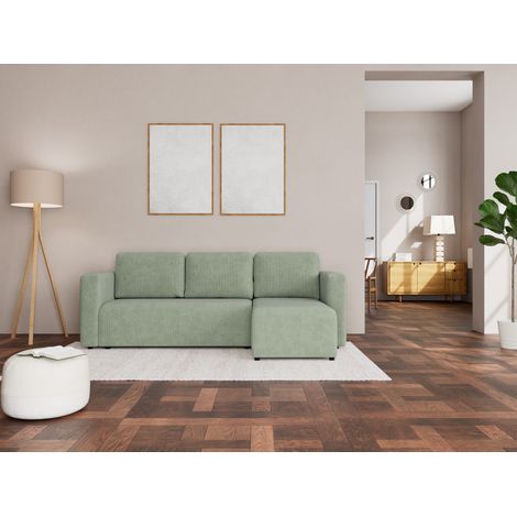 Bestmobilier – Canapé d'angle convertible 4 places avec coffre – Angle réversible – Revêtement en velours côtelé – Couleur vert sauge (1/5)