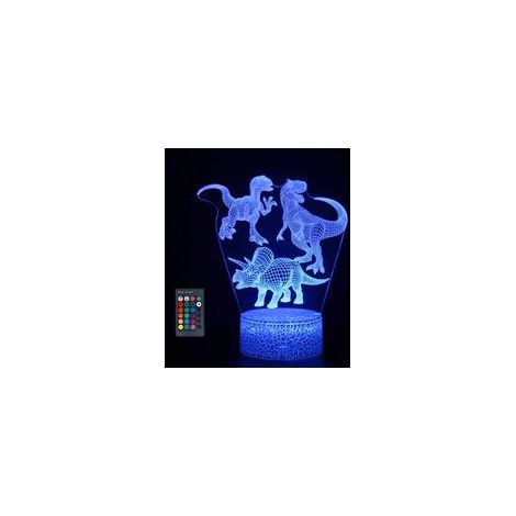 Lampada notturna a forma di dinosauro per bambini, con touchscreen 3D e telecomando, 16 colori variabili, luminosità regolabile, lampada da comodino, regalo di compleanno per bambini e bambine - Crezu