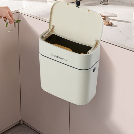 Hanging Trash Bin with Lid Kitchen Garbage Can (1/5)