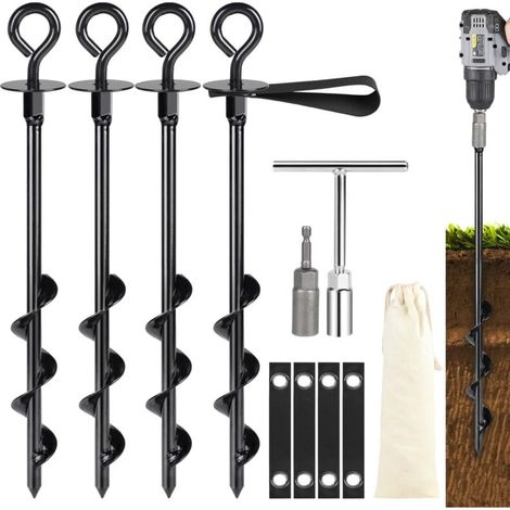 4 Pièces Ancrage Balancoire Sardines de Fixation Ancrage au Sol Piquet Ancrage Piquet de Tente Sardines Camping Ancrage Trampoline pour Tentes, Auvents, Abris, Abri de Jardin (1/5)