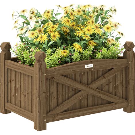 Hochbeet aus Holz für Pflanzen, Blumen und Rasen, geeignet für Garten, Balkon und Terrasse, 60 x 39 x 37 cm, dunkelbraun