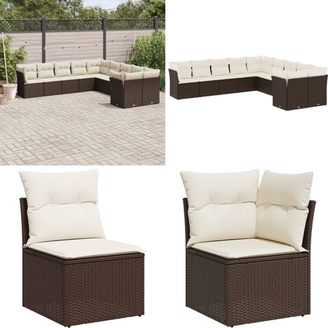 10-tlg. Garten-Sofagarnitur mit Kissen Braun Poly Rattan - Gartengeset - Gartenmöbelset - Rattan Möbel - Lounge Set - Gartenlounge - Home & Living (1/5)