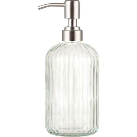 Distributeur de savon en verre transparent de 400 ml avec pompe en acier inoxydable antirouille pour salle de bain, cuisine, décoration, idéal pour les lotions, savons liquides (1/5)