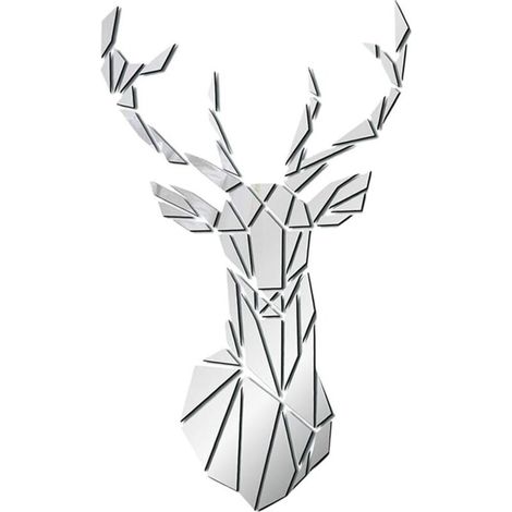 Murale Art Autocollant Tête de Cerf Autocollants Miroirs Décoration de la Maisons - 43x26cm - Argent-Fei Yu (1/5)