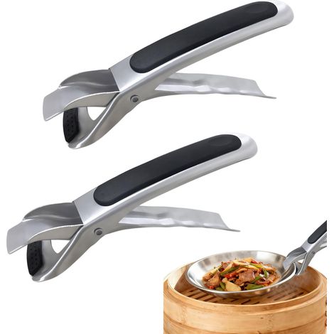 Ensemble 2 pièces pour plats chauds et bols — Pinces et clips de maintien en acier inoxydable anti-brûlure (1/5)