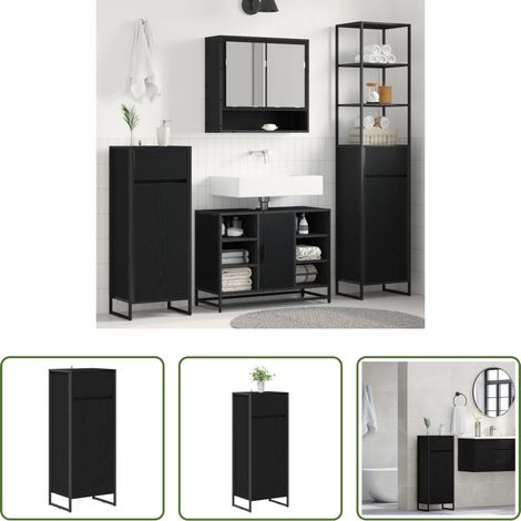 vidaXL Badezimmer Schrank Schwarz -  Badezimmerschrank mit Tür Schwarz Eichen-Optik 40 x 30 x 100 cm (1/5)
