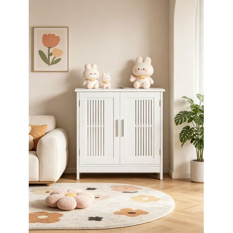 Meuble-lavabo blanc avec étagère réglable, gain de place sous le lavabo, pour une salle de bain bien organisée. (1/5)
