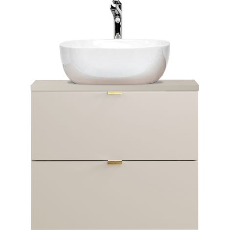 Badezimmer Waschtisch mit 60 cm Breite in Beige, Aufsatzwaschbecken & 2 Schubladen - DURANGO-56 (1/5)