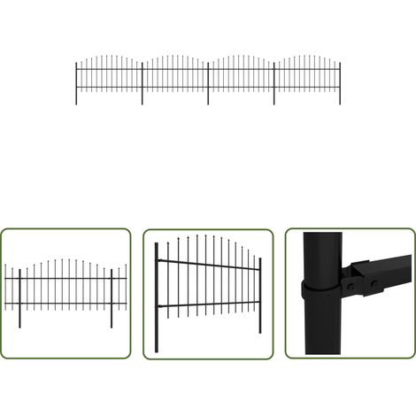 The Living Store Gartenzaun mit Speerspitzen Stahl (1 - 1,25) x 6,8 m Schwarz - Gartenzaun - Stahlezaunt - Metallzaun - Sicherheitszaun - Privacyzaun (1/5)