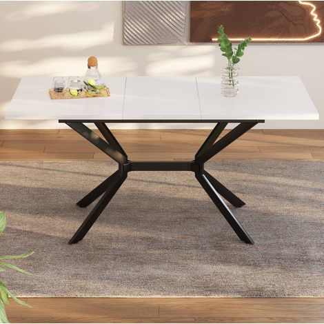 MEUBLIV Table à manger extensible 160x80 cm blanche – plateau MDF, 4 à 6 personnes (1/5)