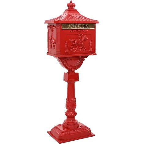 Boîte aux lettres verticale avec porte, rouge, 42,5 x 29,5 x 117 cm
