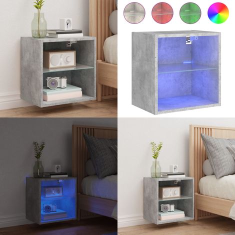 Table de chevet murale avec lumières LED gris béton - Table De Chevet - Meubles Tv - Luminaire Led - Éclairage Rgb - Rangement Nuit - Home & Living (1/5)
