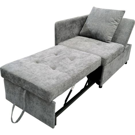 Divano letto 3 in 1 convertibile in lino grigio con schienale regolabile e cuscino, 177 x 68 x 65 cm (1/5)