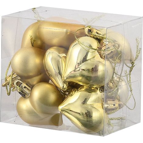 Ornement En Forme De Coeur - 12 Pièces - Finition Mate Et Brillante - Pour Arbre De Noël Rideau Chaise Rampe - Or - Lot
