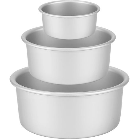 Set aus 3 runden Kuchenformen (Ø 10/15/20 cm), professionelle, eloxierte Aluminium-Schichtkuchenform mit herausnehmbarem Boden, silber - 4"+6"+8" (1/5)