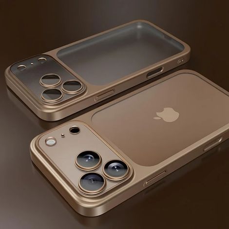 Coque de téléphone (iPhone 15 Pro Max Or) avec cadre et protection d'objectif, protection antichoc renforcée (1/4)