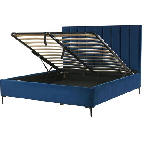 Ottoman Bed Velvet SEZANNE 180 x 200 cm (EU Super King) Navy Blue
