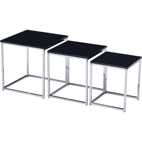 Nested Tables Set of 3, 3pcs Square Side Table End Table for Living Room, High Gloss Nesting Coffee Table (Pure Black)