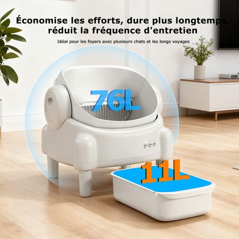 Litière Automatique Autonettoyante 76L pour Chat avec Application, Capteurs de Sécurité, Bac à Déchets 10L et 3 Modes de Nettoyage — vue 2