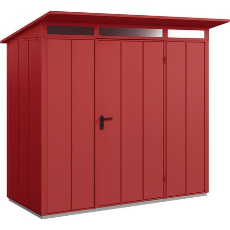 Hörmann Metall-Gerätehaus Berry Modern mit Pultdach Typ 1, 248 x 153 cm, purpurrot, 3,8 m², 1-flüglige Tür (1/5)
