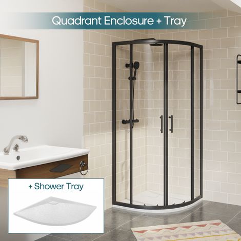 NRG Black Quadrant Shower Enclosure Sliding Door Easy Clean Glass 900 x 900mm & White Shower Tray (1/5)