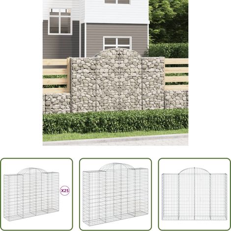 Schalldämmung -  Gabionen mit Hochbogen 25Stk. 200x50x140/160cm Verzinktes Eisen (1/5)