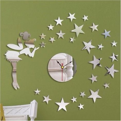 YMYNY MaxTech – Wanduhr mit 3D-Spiegeleffekt und Sternenfee, moderne Heimdekoration – (1/2)