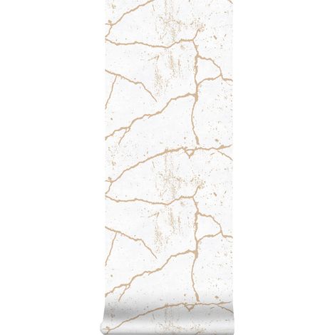 Superfreso Easy - Marmor - Kintsugi - Vliestapete - Gold/Weiss - 10m x 52cm