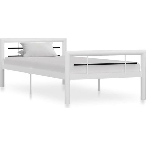 Estructura de cama sin colchón metal blanco y negro 100x200 cm (1/5)