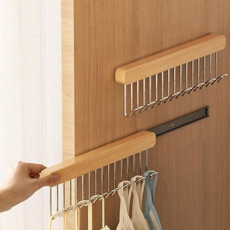 Percha ahorradora de espacio - Percha deslizante en forma de U para guardar ropa interior y corbatas en el armario - Organizador de madera para armario. (Lado izquierdo del armario, 8 ganchos) (1/5)