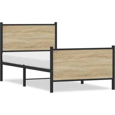 Lit simple Lit adulte Cadre de lit en métal sans matelas chêne sonoma 90x190 cm (1/5)