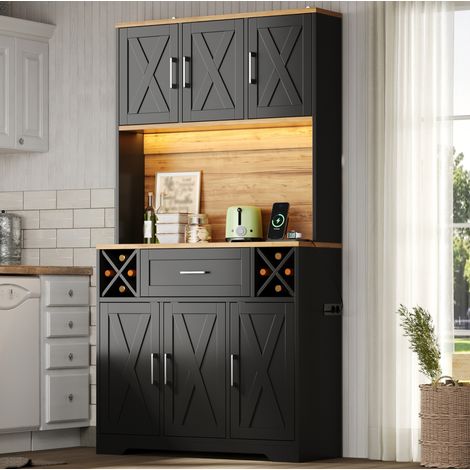 Mobile da cucina alto con LED e portabottiglie, MDF nero DESVIAE (1/5)