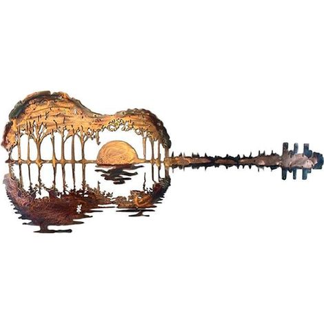40 x22 cm-Wall Decoration Metal Wall Decor Abstract Guitar Bedroom Living Room Decoration Sunset Guitar Home Decoration Modern Iron Wall Decor for Home Office Hotel Decoration Christmas Gift (1/5)