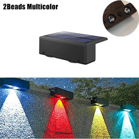 (2 perles multicolores - 2 pièces) Lampe solaire murale extérieure étanche, projecteur ultra puissant, compatible avec les clôtures de jardin ou les murs extérieurs. (1/5)