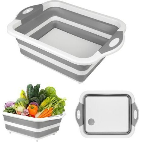 BUNTHAUS Planches à découper, planche à découper pliable 4 en 1 avec bol à vaisselle, bol à vaisselle pliable multifonctionnel (gris) (1/5)