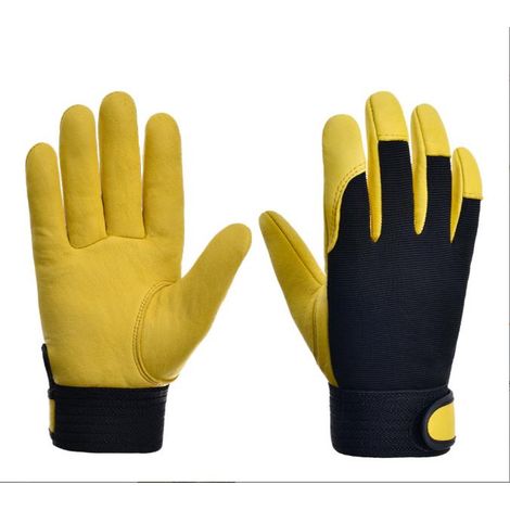 Deux paires de gants de travail de sécurité, gants de construction, gants de jardinage, gants de machines légères (jaune taille L)