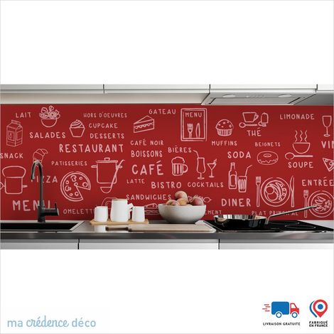 Crédence : Dessin food foncé - Couleur Rouge carmin - Alu composite - 120 - 60 (1/3)