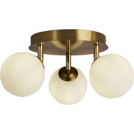 Spot de plafond métal verre G9 orientable D : 34 cm en blanc doré 3 lampes abat-jour boule rond