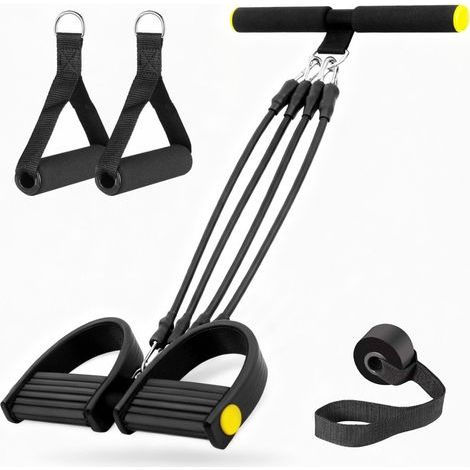 Elastic Bodybuilding Traction Resistance Band 4 Tubes with Pedal, Home Sport, Pedal Resistance Band with Non-Slip Handles for Abdominal and Full Workout (1/5)