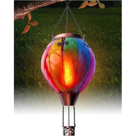 Lanterne solaire montgolfière Klarlight, spots LED en verre arc-en-ciel, décoration de jardin de Noël, lanterne solaire suspendue étanche avec lampe à flamme clignotante pour Yar (1/5)