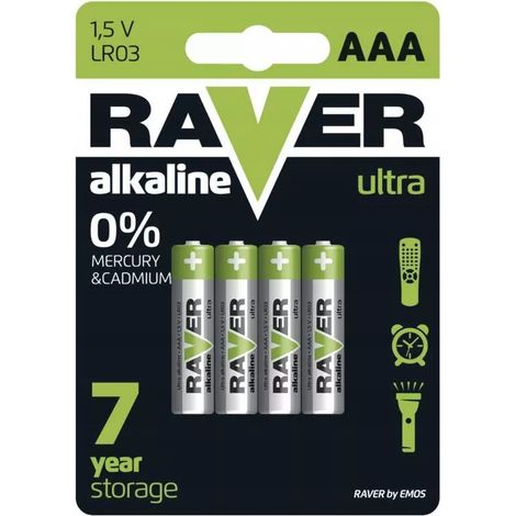 Juego de 4 pilas alcalinas Raver LR6 AAA de 1,5 V