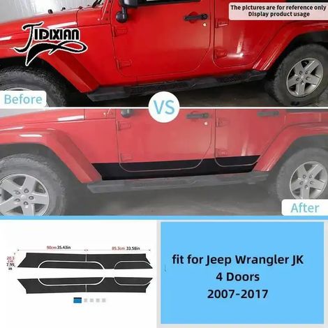 (Pour bas de caisse) Compatible avec Jeep JK Wrangler 2007-2017 : Seuil de porte, rétroviseur, pare-chocs arrière, bas de caisse, aile, essuie-glace avant. Film protecteur anti-rayures. (1/4)