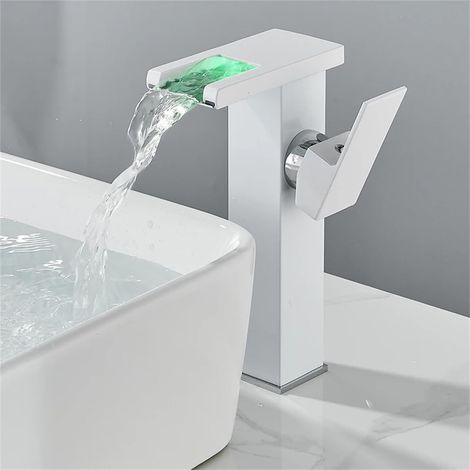 LED-Waschtischarmatur für Badezimmer, farbwechselnd, Aufputzmontage, Einhebelmischer aus Messing, Einlochmontage, Mischbatterie für Warm- und Kaltwasser (kurz/hoch). (1/5)